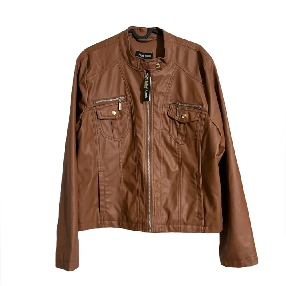 New Look Women's Color Brown Jacket Faux Leather Full Zip Coat - Picture 1 of 5